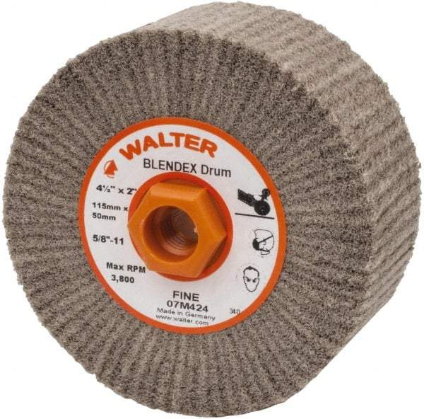 WALTER Surface Technologies - 4-1/2" Diam Aluminum Oxide Unmounted Flap Wheel - 5/8" Hole, 5/8-11 Thread, 2" Wide, Nonwoven, Fine Grade, 3,800 Max RPM - Apex Tool & Supply