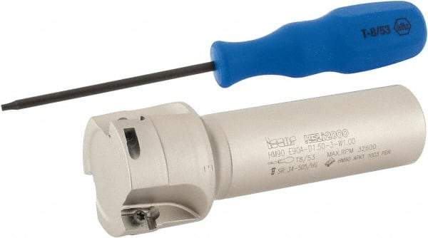 Iscar - 1-1/2" Cut Diam, 0.394" Max Depth of Cut, 1" Shank Diam, 4" OAL, Indexable Square Shoulder End Mill - AP..1003.., HM90 AP..1003.. Inserts, Weldon Shank, 90° Lead Angle, Series Heli2000 - Apex Tool & Supply