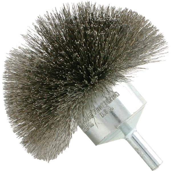 Brush Research Mfg. - 1-1/2" Brush Diam, Crimped, Flared End Brush - 1/4" Diam Steel Shank, 20,000 Max RPM - Apex Tool & Supply