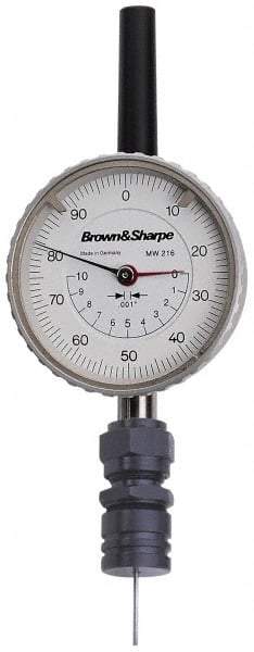 TESA Brown & Sharpe - 0 to 1 Inch Range, White Dial Depth Gage - 0.001 Inch Graduation - Apex Tool & Supply