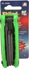 Eklind - 7 Piece T6 to T25 Steel Fold-Up Torx Key Set - 3" Length Under Head, T6, T7, T8, T10, T15, T20, T25 Torx Size - Apex Tool & Supply