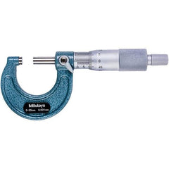 Mitutoyo - 0 to 25mm Range, 0.001mm Graduation, Mechanical Outside Micrometer - Ratchet Stop Thimble, 28mm Throat Depth, Accurate to 0.001mm - Apex Tool & Supply