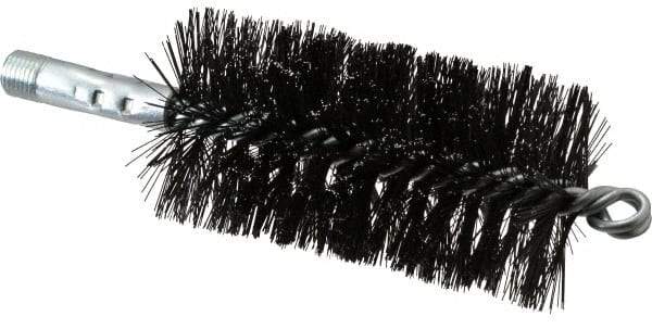 Schaefer Brush - 4-1/2" Brush Length, 2-1/4" Diam, Double Stem, Double Spiral Tube Brush - 7-1/2" Long, Tempered Steel Wire, 1/4" NPT Male Connection - Apex Tool & Supply