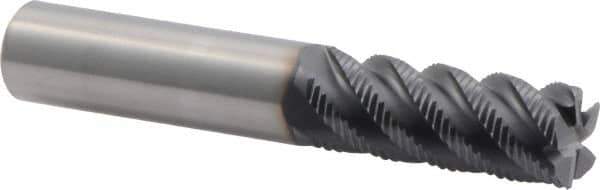 Niagara Cutter - 1/2" Diam, Fine Pitch, 1-1/4" LOC, 5 Flute Solid Carbide Corner Chamfer Roughing End Mill - TiAlN Finish, 3" OAL, 1/2" Shank Diam, Single End, Centercutting, 45° Helix - Apex Tool & Supply