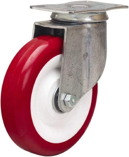 Hamilton - 5" Diam x 1-3/8" Wide x 6-1/16" OAH Top Plate Mount Swivel Caster - Polyurethane Mold on Polypropylene, 325 Lb Capacity, Sealed Precision Ball Bearing, 2-1/2 x 3-3/4" Plate - Apex Tool & Supply