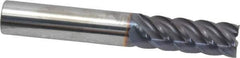 Niagara Cutter - 3/8", 1" LOC, 3/8" Shank Diam, 2-1/2" OAL, 5 Flute, Solid Carbide Square End Mill - Single End, TiAlN Finish, Spiral Flute, 45° Helix, Centercutting, Right Hand Cut, Right Hand Flute, Series S545 - Apex Tool & Supply