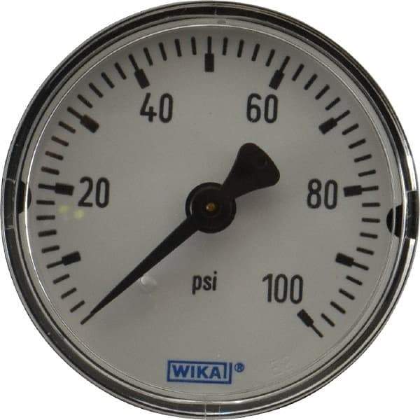 Wika - 2" Dial, 1/4 Thread, 0-100 Scale Range, Pressure Gauge - Center Back Connection Mount, Accurate to 3-2-3% of Scale - Apex Tool & Supply