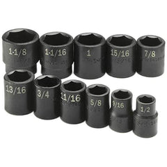 SK - 1/2" Drive Standard Impact Socket Set - 1/2 to 1-1/8", Inch Measurement Standard - Apex Tool & Supply