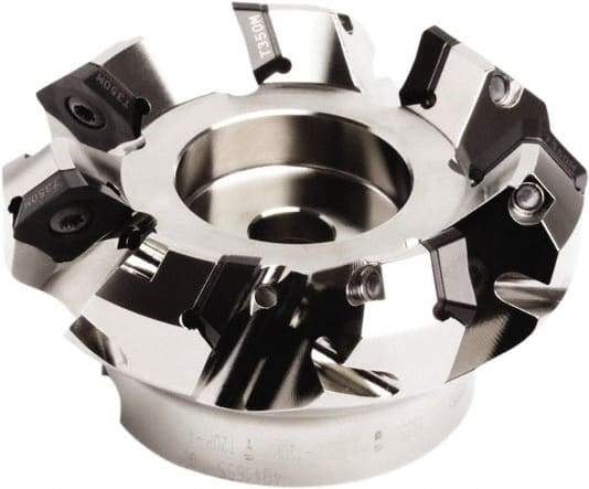 Seco - 176mm Cut Diam, 40mm Arbor Hole, 7.5mm Max Depth of Cut, 45° Indexable Chamfer & Angle Face Mill - 10 Inserts, SE.. 1505 Insert, Right Hand Cut, 10 Flutes, Series QuattroMill - Apex Tool & Supply