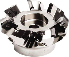 Seco - 116mm Cut Diam, 32mm Arbor Hole, 7.5mm Max Depth of Cut, 45° Indexable Chamfer & Angle Face Mill - 7 Inserts, SE.. 1505 Insert, Right Hand Cut, 7 Flutes, Through Coolant, Series QuattroMill - Apex Tool & Supply