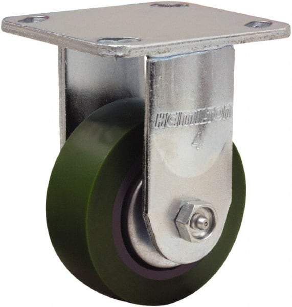 Hamilton - 4" Diam x 1-1/2" Wide x 5-5/8" OAH Top Plate Mount Rigid Caster - Polyurethane Mold onto Cast Iron Center, 675 Lb Capacity, Straight Roller Bearing, 4 x 4-1/2" Plate - Apex Tool & Supply