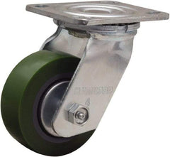 Hamilton - 4" Diam x 1-1/2" Wide x 5-5/8" OAH Top Plate Mount Swivel Caster - Polyurethane Mold onto Cast Iron Center, 675 Lb Capacity, Straight Roller Bearing, 4 x 4-1/2" Plate - Apex Tool & Supply