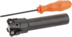 Kennametal - 45° Lead Angle, 39.93mm Max Cut Diam, 1-1/4" Min Cut Diam, 3.23mm Max Depth of Cut, Indexable Chamfer and Angle End Mill - 4 Inserts, HNGJ 0604ANENLD Insert Style, 132.08mm Overall Length, Through Coolant, Straight Shank - Apex Tool & Supply