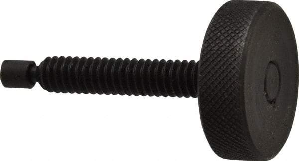Gibraltar - 1/4-20 Knurled Shoulderless Swivel Pad Tip Steel Thumb Screw - 1-13/16" OAL, 1" Head Diam x 5/16" Head Height, Black Oxide Finish - Apex Tool & Supply