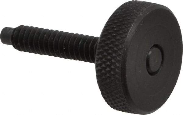 Gibraltar - #10-24 Knurled Shoulderless Dog Point Tip Grade 12L14 Steel Thumb Screw - 1-1/4" OAL, 3/4" Head Diam x 1/4" Head Height, Black Oxide Finish - Apex Tool & Supply