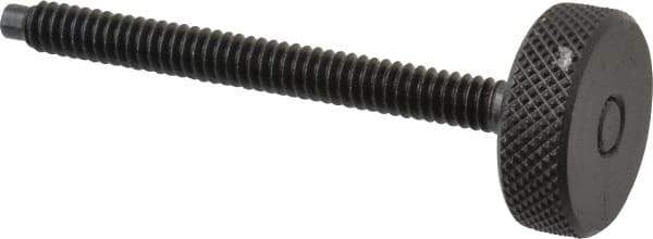 Gibraltar - #10-24 Knurled Shoulderless Dog Point Tip Grade 12L14 Steel Thumb Screw - 2-1/4" OAL, 3/4" Head Diam x 1/4" Head Height, Black Oxide Finish - Apex Tool & Supply