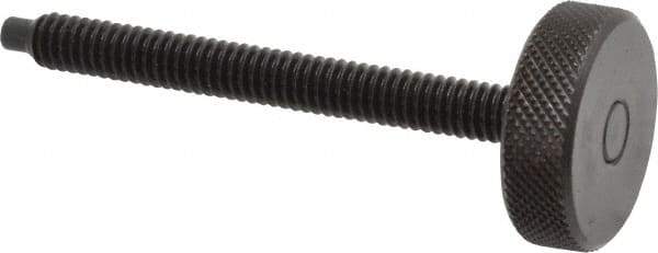 Gibraltar - 1/4-20 Knurled Shoulderless Dog Point Tip Grade 12L14 Steel Thumb Screw - 2-13/16" OAL, 1" Head Diam x 5/16" Head Height, Black Oxide Finish - Apex Tool & Supply