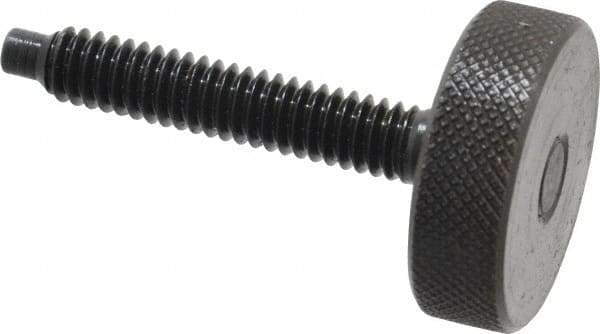 Gibraltar - 1/4-20 Knurled Shoulderless Dog Point Tip Grade 12L14 Steel Thumb Screw - 1-13/16" OAL, 1" Head Diam x 5/16" Head Height, Black Oxide Finish - Apex Tool & Supply