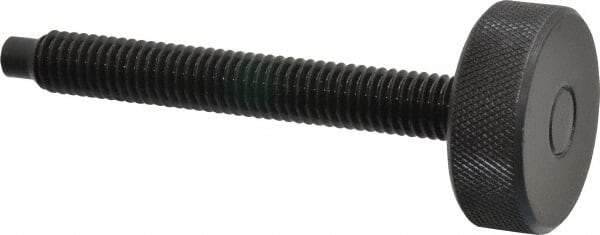 Gibraltar - 3/8-16 Knurled Shoulderless Dog Point Tip Grade 12L14 Steel Thumb Screw - 3-7/16" OAL, 1-1/4" Head Diam x 7/16" Head Height, Black Oxide Finish - Apex Tool & Supply