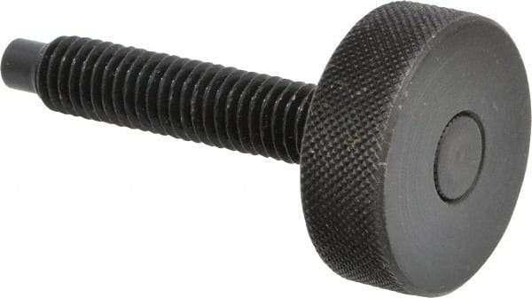 Gibraltar - 3/8-16 Knurled Shoulderless Dog Point Tip Grade 12L14 Steel Thumb Screw - 2-1/2" OAL, 1-1/4" Head Diam x 7/16" Head Height, Black Oxide Finish - Apex Tool & Supply