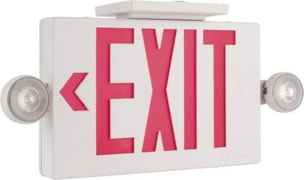 Cooper Lighting - 1 and 2 Face, 2 Head, 120-277 Volt, Thermoplastic, LED Combination Exit Sign - 2-5/16 Inch Wide x 8-1/4 Inch High x 16-9/16 Inch Long, Ceiling, End and Wall Mount, Sealed Nickel Cadmium Battery - Apex Tool & Supply