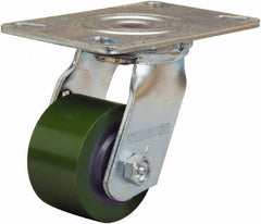 Hamilton - 3-1/4" Diam x 2" Wide x 5-1/4" OAH Top Plate Mount Swivel Caster - Polyurethane Mold onto Cast Iron Center, 575 Lb Capacity, Straight Roller Bearing, 4-1/2 x 6-1/4" Plate - Apex Tool & Supply