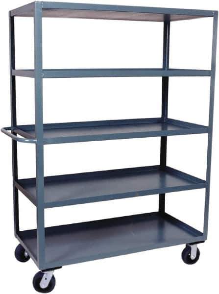 Jamco - 3,000 Lb Capacity, 5 Shelf, Steel Stock Truck - 24" Long x 36" Wide x 68" High, 6" Diam Phenolic Wheels - Apex Tool & Supply