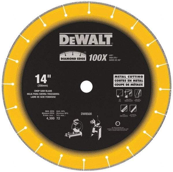 DeWALT - 14" Diam, 1" Arbor Hole Diam, 20 Tooth Wet & Dry Cut Saw Blade - Diamond-Tipped, Standard Round Arbor - Apex Tool & Supply