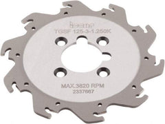 Iscar - Arbor Hole Connection, 0.118" Cutting Width, 1.36" Depth of Cut, 4.921" Cutter Diam, 1-1/4" Hole Diam, 10 Tooth Indexable Slotting Cutter - TGSF Toolholder, TAG N3\x85 Insert, Right Hand Cutting Direction - Apex Tool & Supply