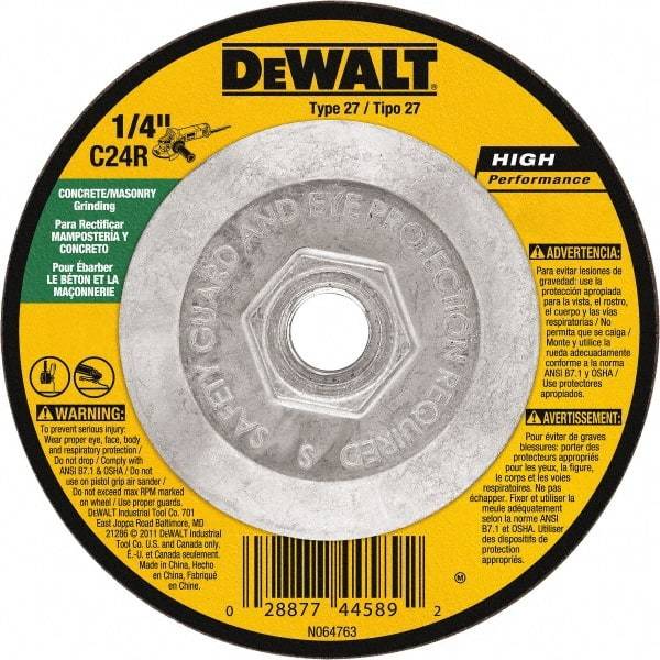 DeWALT - 24 Grit, 4-1/2" Wheel Diam, 1/8" Wheel Thickness, Type 27 Depressed Center Wheel - Silicon Carbide, Resinoid Bond, 13,300 Max RPM - Apex Tool & Supply