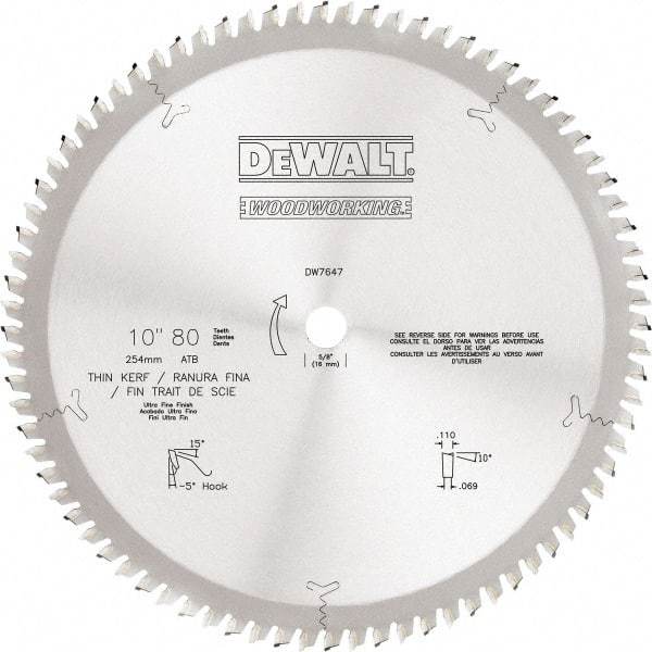 DeWALT - 10" Diam, 5/8" Arbor Hole Diam, 80 Tooth Wet & Dry Cut Saw Blade - Tungsten Carbide-Tipped, Standard Round Arbor - Apex Tool & Supply
