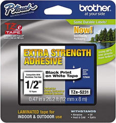 Brother - 1/2" Wide x 314.4" Long, White Plastic/Paper Tape Cassette - For Label Maker - Apex Tool & Supply