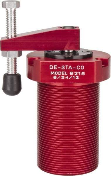De-Sta-Co - 90 Lb Clamping Force, Right Hand Swing, 21.5mm Total Stroke, Single-Acting Pneumatic Swing Clamp - 1/8 NPT Port, 85.3mm Body Length x 76.2mm Body Width, 2.01 Cu In (Clamp), 2.26 Cu In (Unclamp), 130 Max psi - Apex Tool & Supply