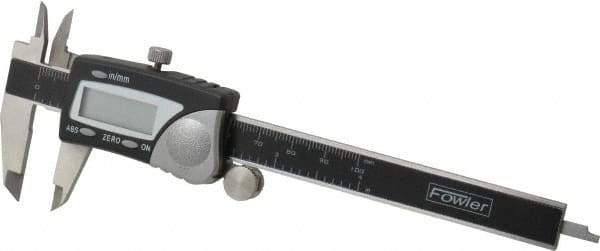 Fowler - 0 to 100mm Range, 0.01mm Resolution, Electronic Caliper - Stainless Steel with 1.56" Stainless Steel Jaws, 0.02mm Accuracy - Apex Tool & Supply
