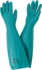 Ansell - Size S (7), 18" Long, 22 mil Thick, Nitrile Chemical Resistant Gloves - Textured Finish, Straight Cuff, ANSI Abrasion Level 5, ANSI Cut Level 0, Green, FDA Approved - Apex Tool & Supply