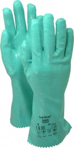 Ansell - Size S (7), 12" Long, 47 mil Thick, Supported, Nitrile Chemical Resistant Gloves - Textured Finish, Cotton Interlock Knit Lined, Gauntlet Cuff, ANSI Abrasion Level 4, ANSI Cut Level 1, Green, FDA Approved - Apex Tool & Supply