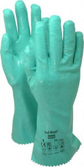 Ansell - Size S (7), 12" Long, 47 mil Thick, Supported, Nitrile Chemical Resistant Gloves - Textured Finish, Cotton Interlock Knit Lined, Gauntlet Cuff, ANSI Abrasion Level 4, ANSI Cut Level 1, Green, FDA Approved - Apex Tool & Supply