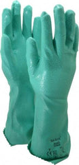 Ansell - Size S (7), 14" Long, 47 mil Thick, Supported, Nitrile Chemical Resistant Gloves - Textured Finish, Cotton Interlock Knit Lined, Gauntlet Cuff, ANSI Abrasion Level 4, ANSI Cut Level 1, Green, FDA Approved - Apex Tool & Supply