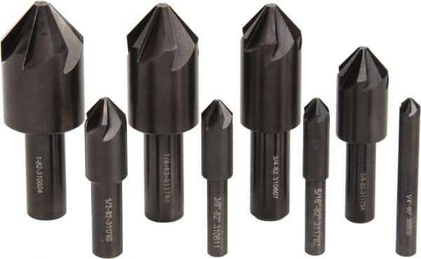 Hertel - 8 Piece, 1/4 to 1" Head Diam, 82° Included Angle, Countersink Set - Apex Tool & Supply
