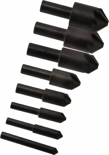 Hertel - 8 Piece, 1/4 to 1" Head Diam, 90° Included Angle, Countersink Set - Apex Tool & Supply