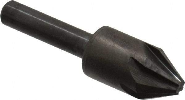 Hertel - 1/2" Head Diam, 1/4" Shank Diam, 6 Flute 60° High Speed Steel Countersink - 2" OAL, Straight Shank - Apex Tool & Supply