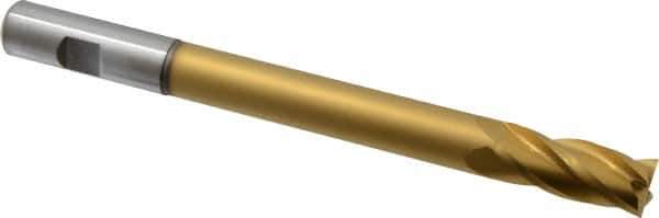Hertel - 5/8", 1-1/2" LOC, 5/8" Shank Diam, 7-1/8" OAL, 4 Flute, High Speed Steel Square End Mill - Single End, TiN Finish, Centercutting, Right Hand Cut - Apex Tool & Supply