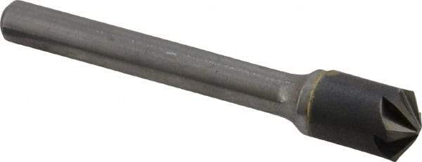 Hertel - 3/8" Head Diam, 1/4" Shank Diam, 6 Flute 120° Solid Carbide Countersink - 2-1/4" OAL, Straight Shank - Apex Tool & Supply