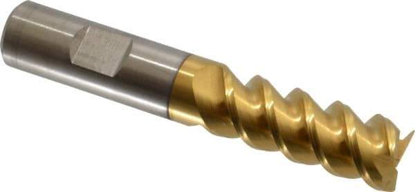 Hertel - 5/8" Diam, 1-5/8" LOC, 3 Flute Powdered Metal Roughing & Finishing Square End Mill - TiN Finish, 3-3/4" OAL, 5/8" Shank Diam, Weldon Shank, 60° Helix, Centercutting - Apex Tool & Supply