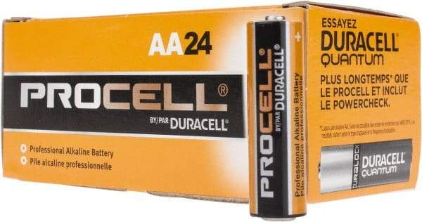 Duracell - Size AA, Alkaline, 24 Pack, Standard Battery - 1.5 Volts, Button Tab Terminal - Apex Tool & Supply