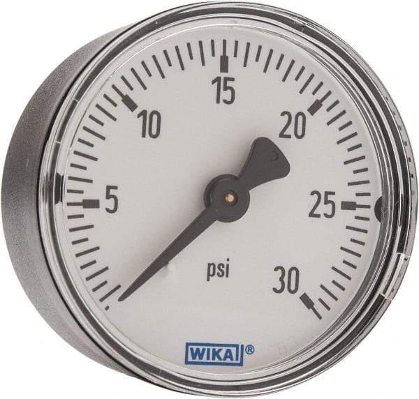 Wika - 2" Dial, 1/4 Thread, 0-30 Scale Range, Pressure Gauge - Center Back Connection Mount, Accurate to 3-2-3% of Scale - Apex Tool & Supply