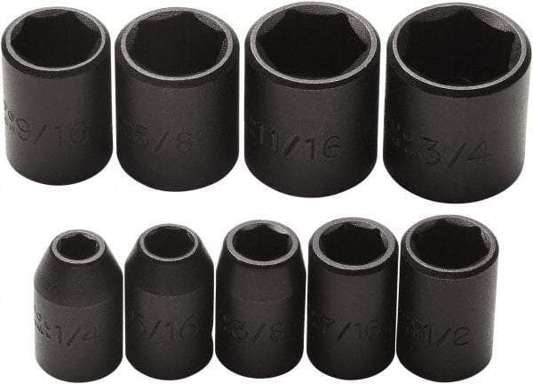 Proto - 9 Piece 3/8" Drive Impact Socket Set - 6 Points, 1/4" to 3/4" Range, Inch Measurement Standard - Apex Tool & Supply