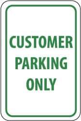 NMC - "Customer Parking Only", 12" Wide x 18" High, Aluminum Reserved Parking Signs - 0.063" Thick, Green on White, Rectangle, Post Mount - Apex Tool & Supply