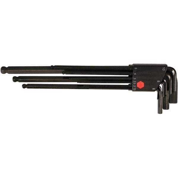 Wiha - 9 Piece, L-Key Long Arm Ball End Hex Key Set - 1.5 to 10mm Range, Chrome Vanadium Molybdenum - Apex Tool & Supply