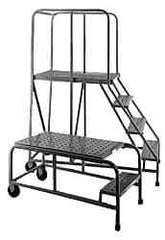 PW Platforms - 5 Step Platform - Rolling Work Platform, 500 Lb Capacity, 50" Platform Height, 26" Base Width x 66" Base Depth, Perforated Tread - Apex Tool & Supply